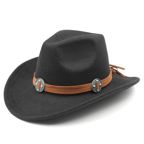 Western Cowboy Hat for Boys Girls Kids Cowgirl Fedora Cap Wide Brim Brown Strap - Picture 5 of 52