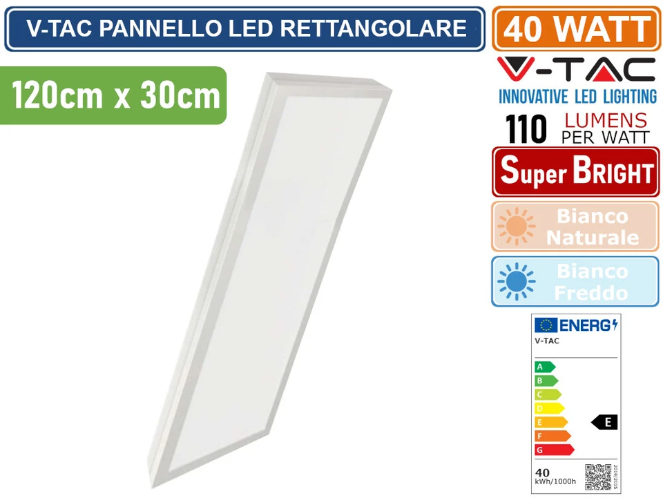 V-TAC VT-6147 PANNELLO LED RETTANGOLARE 120X30 40W SMD DRIVER INCORPORATO IP20 - Immagine 3 di 4