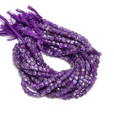 Natural Amethyst Gemstone Box Shape Faceted Beads 5X5 mm Strand 8" GB-137