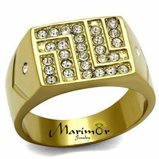 Men's Stainless Steel 14K Gold Ion Plated .46 Ct Cubic Zirconia Ring Size 8-13