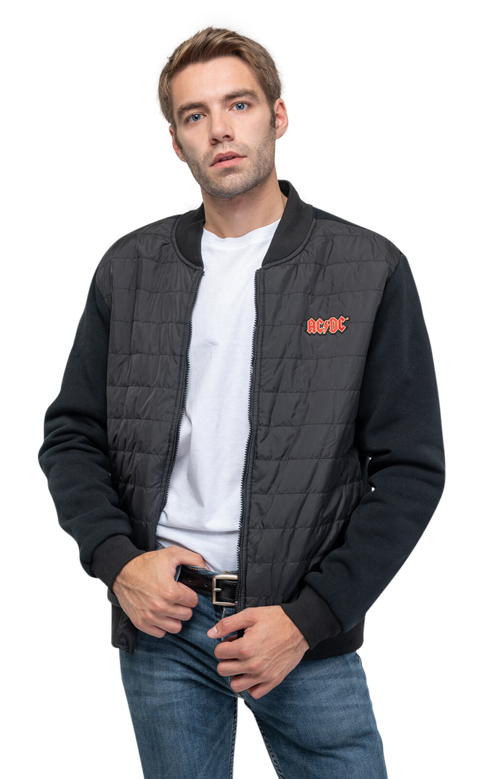 AC/DC Quilted Jacket Classic Band Logo new Official Black Unisex
