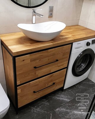 Badezimmer Waschbeckenschrank für Waschmaschine Eiche Loft Kommode 110x55x90cm