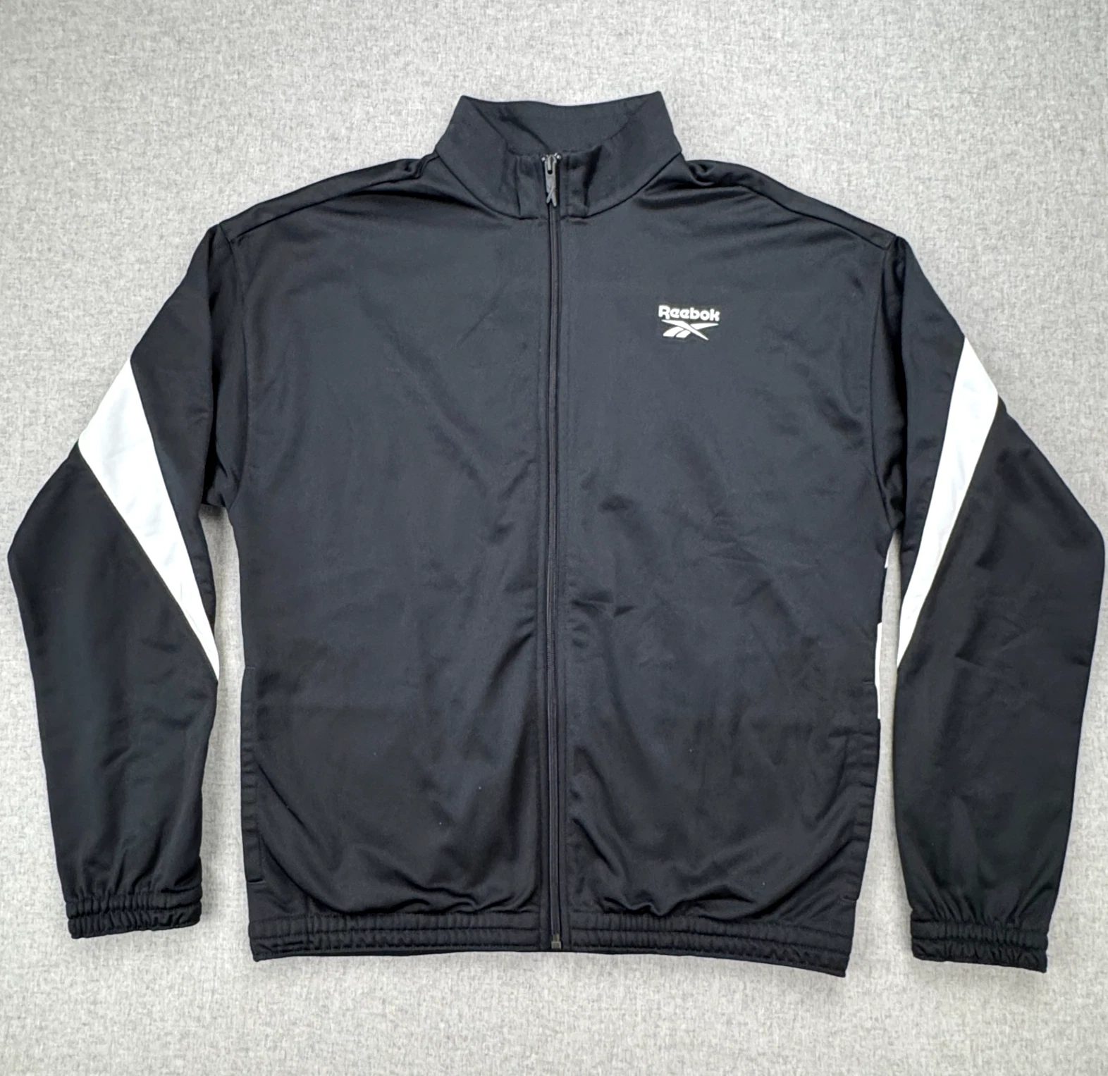 Reebok Men's Medium Full Zip Track Jacket Vector Knit Training Top Black
