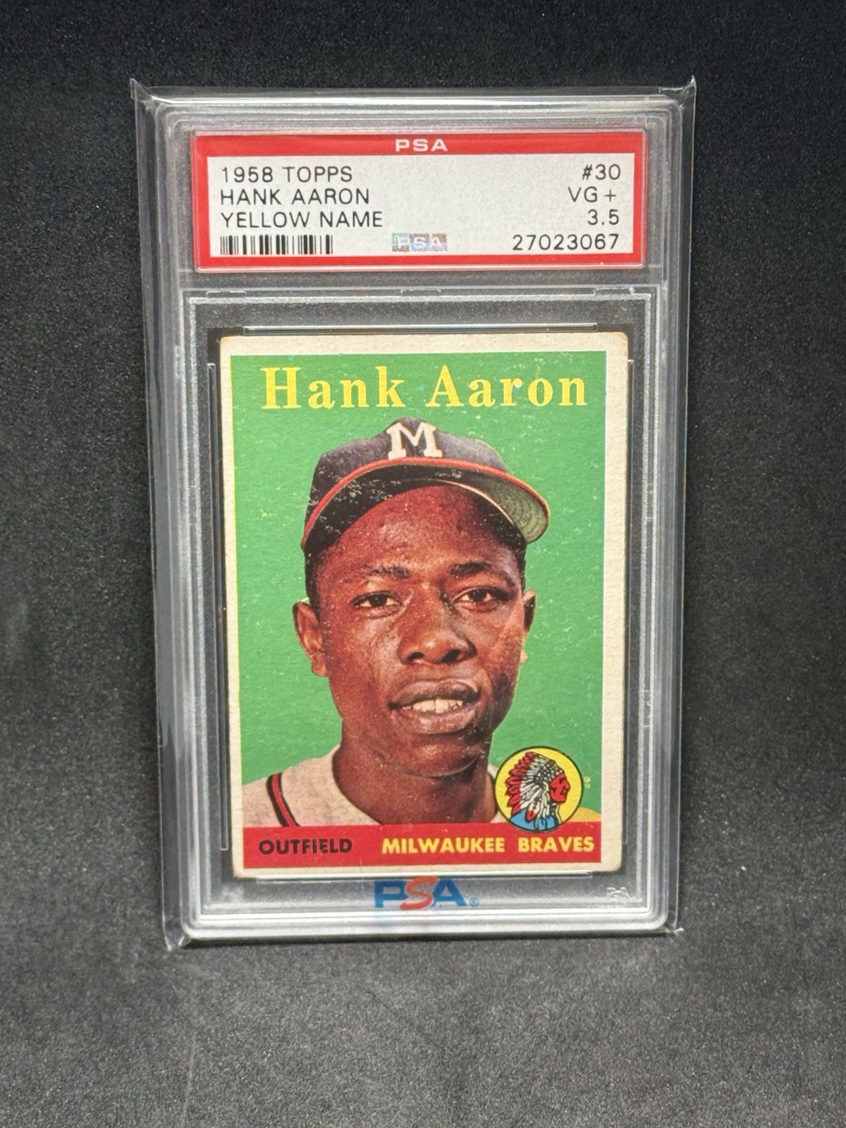 1958 Topps Set-Break # 30 Hank Aaron Yellow Name PSA 3.5 VG+