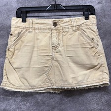 Y2K American Eagle Corduroy Micro Mini Skirt Size 2 Khaki Beige Distressed Hem