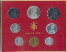 Vatican City: 1964 Paul VI L.1 - L.500 UNC 8 Coin Mint set, inc. L.500 Silver 