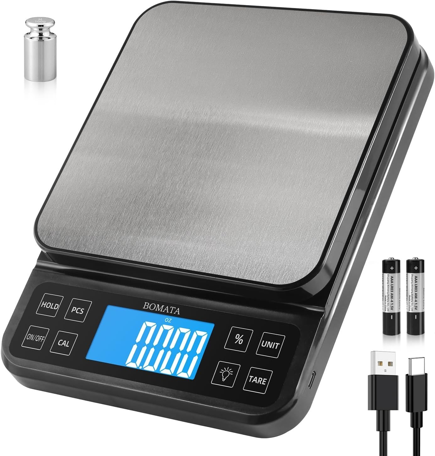 BOMATA Large Kitchen Scale with 0.1G/0.001Oz High Precision, 5Kg/11Lb Bakery Sca