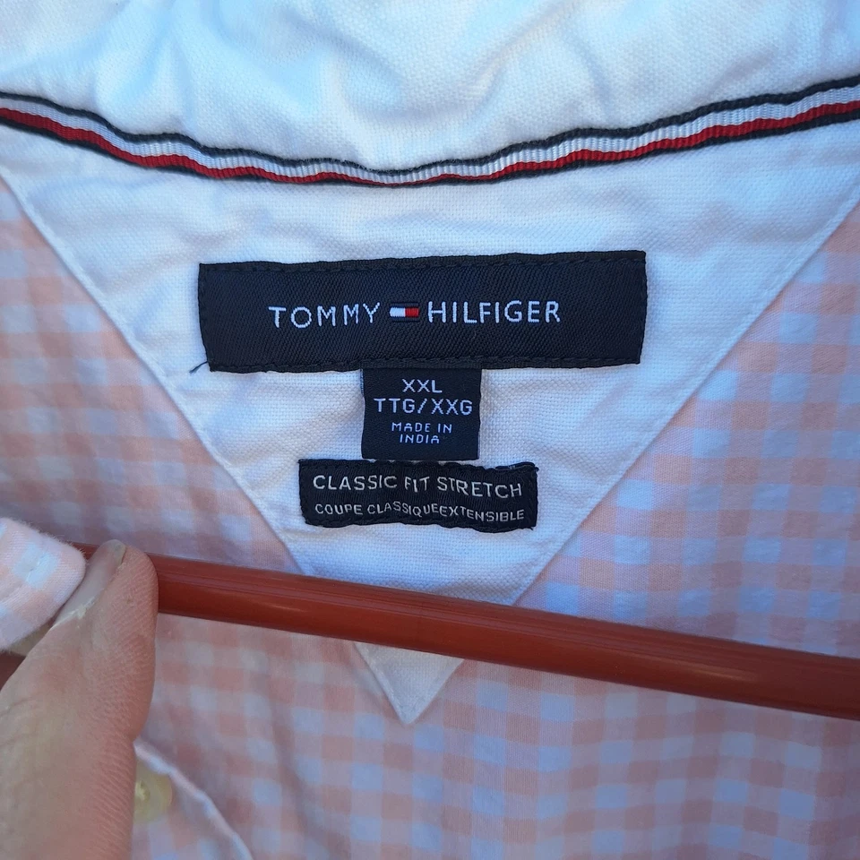 Camisa Tommy Hilfiger Para Hombre Talla XXL Manga Corta Rosa Cuadros Abotonada Preppy  Foto 3 de 4
