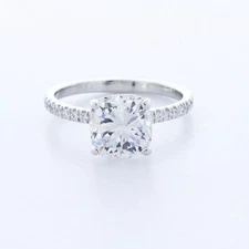 Side Stone Engagement Ring Petite 14K Gold 2.91 CT Cushion Natural Diamond F VS2