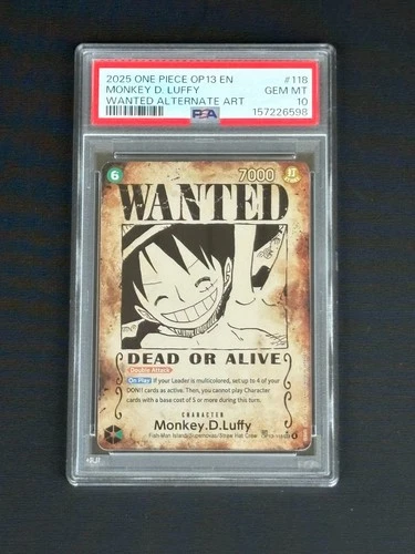 2025 One Piece OP13 EN #118 Monkey.D.Luffy Wanted Poster ALT ART PSA 10