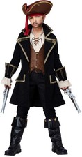 Deluxe Boys Pirate Captain Costume Tricorn Hat Boot Covers Halloween size L