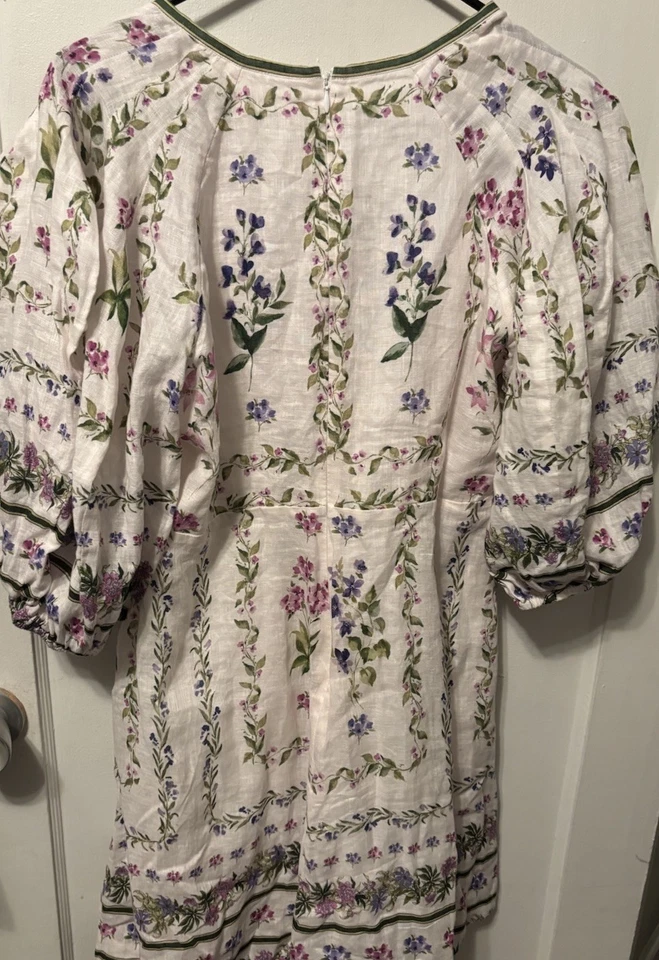 Vestido Christy Lynn Mediano Lino Floral Manga Puf Foto 3 de 4