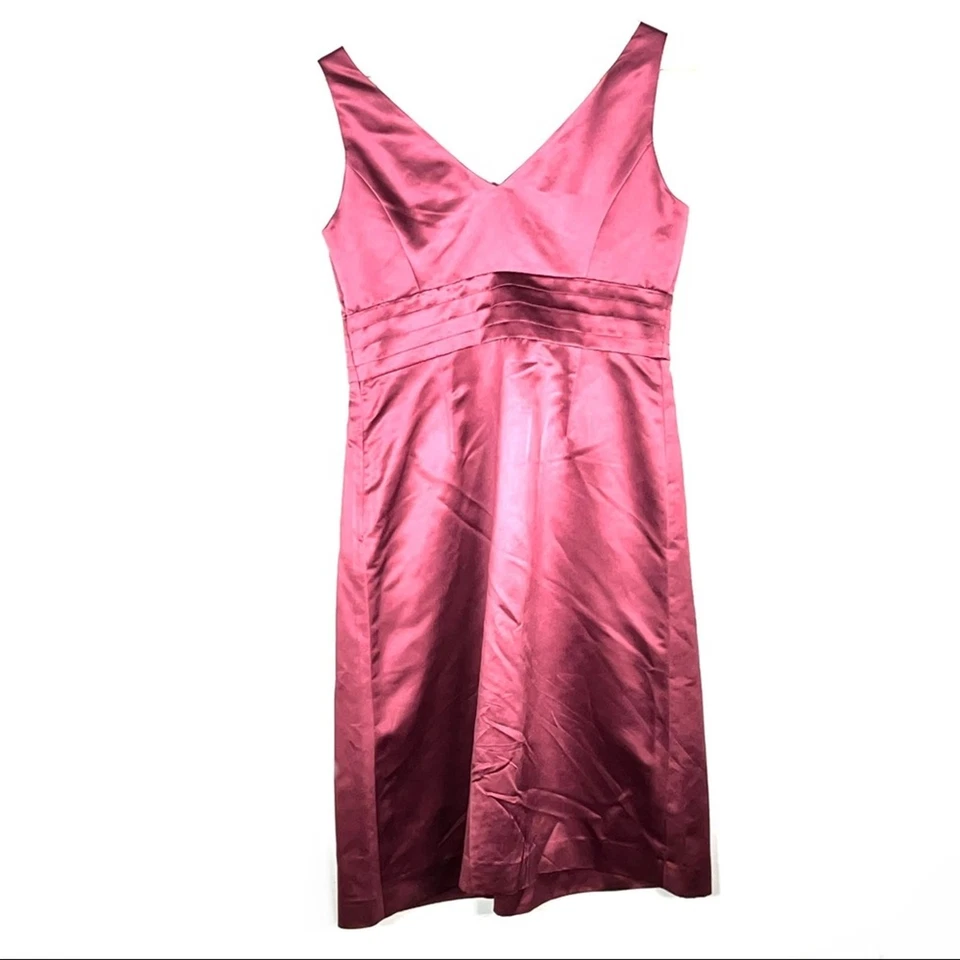 Ann Taylor satin burgundy red fit and flare formal bridesmaids dress sz 4P B107 - Image 4 of 4