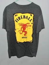 Fireball Cinnamon Whisky Promo T-Shirt Red Hot Classic Logo Size L Short Sleeve