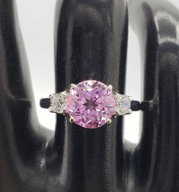 Anel de casamento de platina 950 safira rosa natural e diamante certificado 4,00 quilates - Imagem 4 de 4