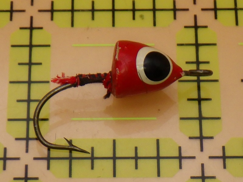 Vintage Fly Fishing Popper Hook With Painted Head Red White Classic Tackle Bug