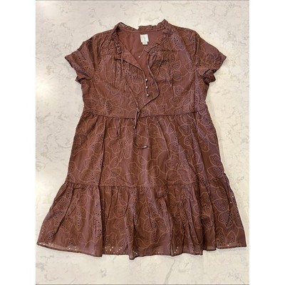 Joie Chocolate Cotton Eyelet Mini Dress XL Boho, Spring, Coastal, Embroidered