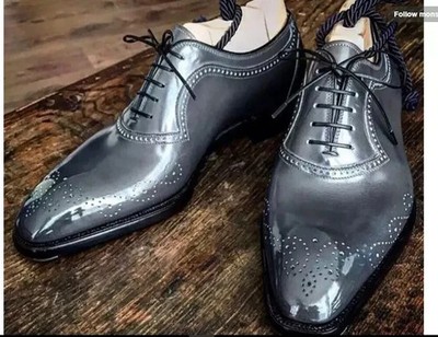 Handarbeit Brogue Schnürschuh grau Echtleder eleganter Schuh für Männer stilvoll bequem