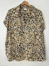 CAbi 6090 Women’s XXL Lynx Tan Black Leopard Print Short Sleeve V Neck Blouse