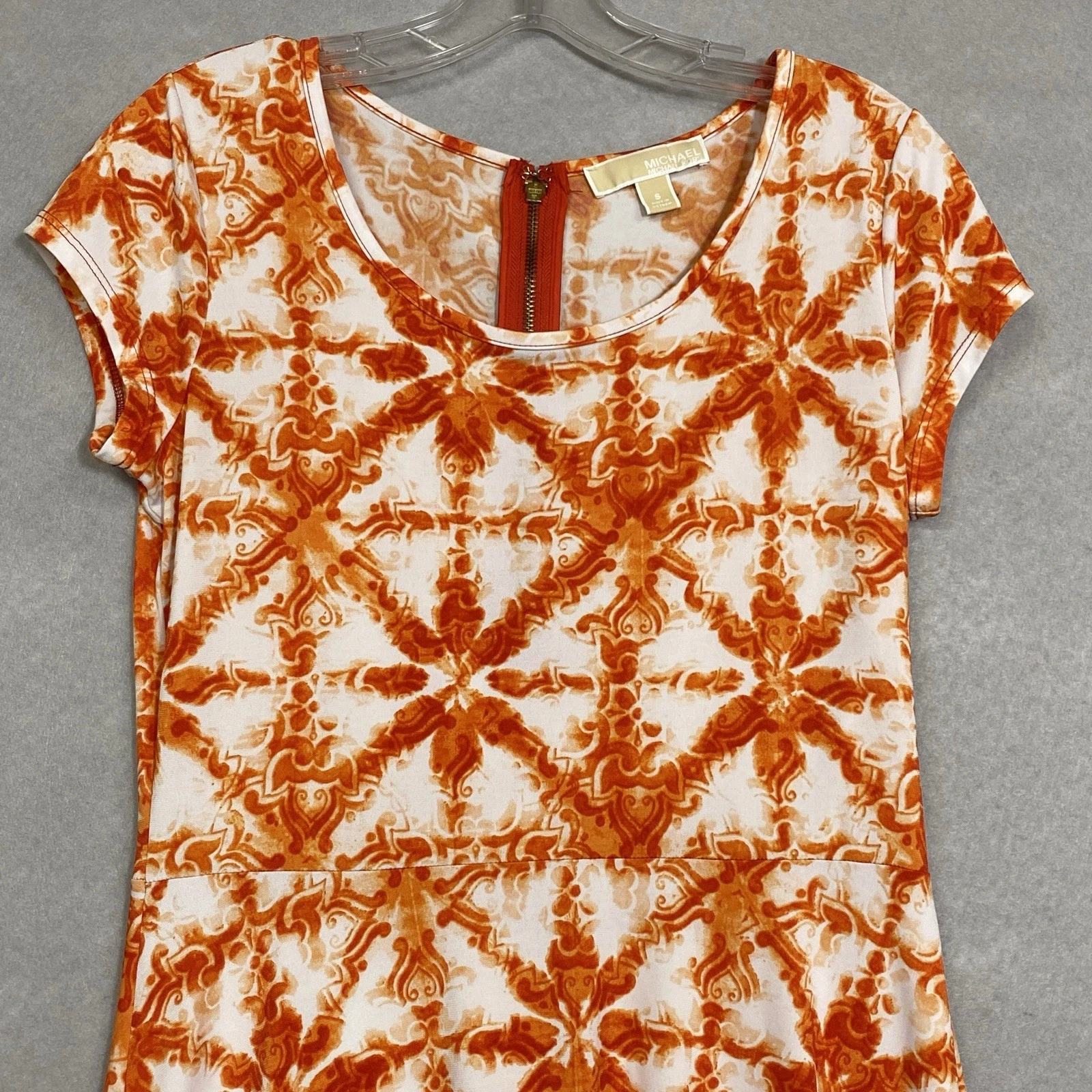 Abito Michael Kors donna S elasticizzato geometrico floreale arancione manica corta comodo