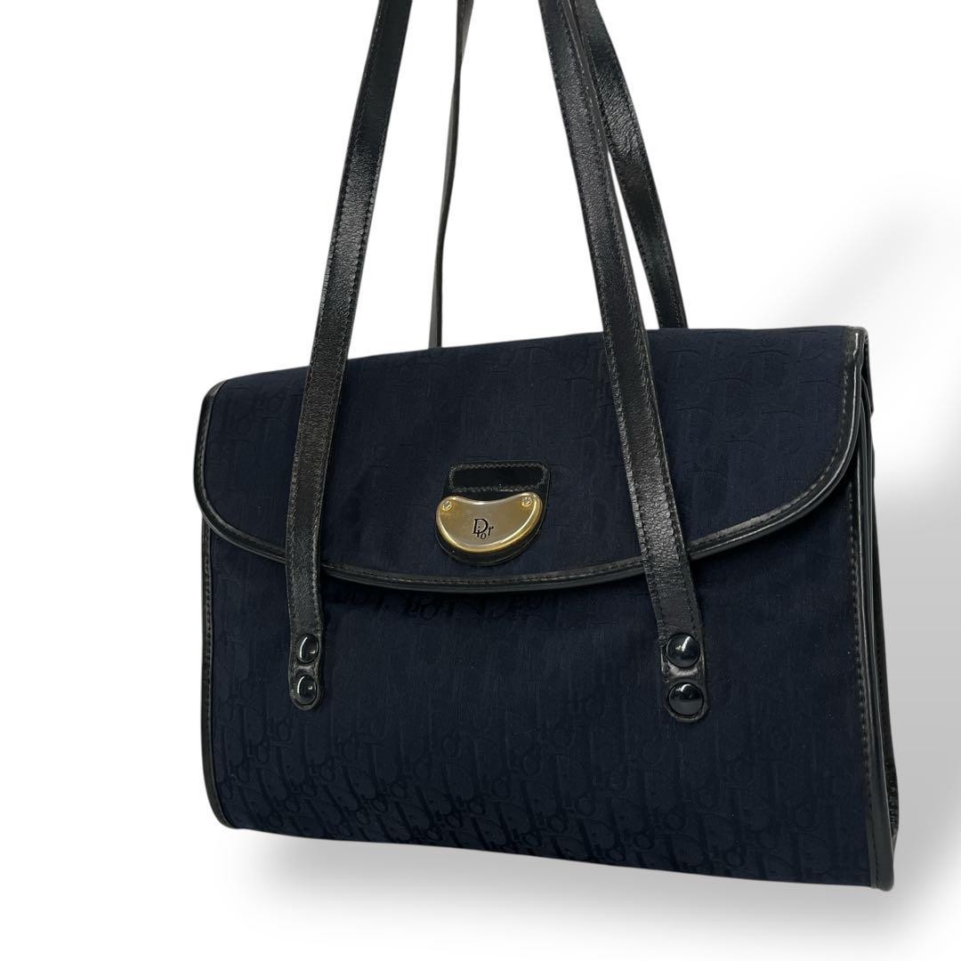 Dior Trotter Navy Canvas Handbag with Logo Plate Classic Pre-Owned