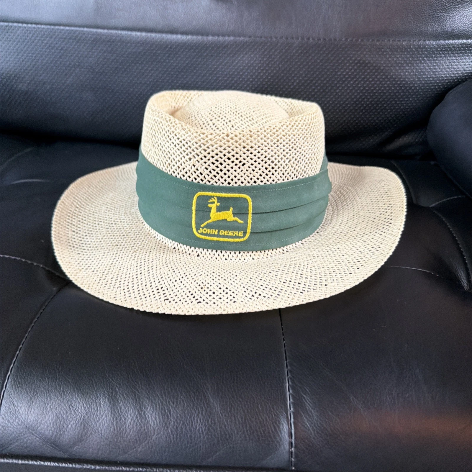 Vintage John Deere Equipment Woven Straw Sun Hat Casual Wear Lightweight OS