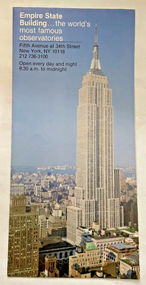 Vintage 1980s Empire State Building NYC Observatory Brochure Map VG cond