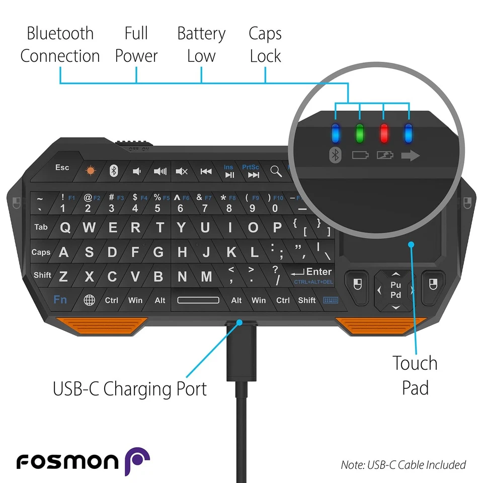 Fosmon Mini Bluetooth Keyboard QWERTY Keypad Wireless Portable with Touchpad ... - Image 3 of 4