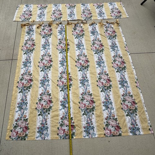 Vtg Croscill Valance Curtain Set Princess Madison Yellow Stripe Pink Roses VGC! - Picture 2 of 12