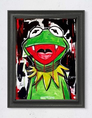 Original Pop Art 12x16 New Acrylic Painting Kermit Muppet Fangs Wall Art Canvas