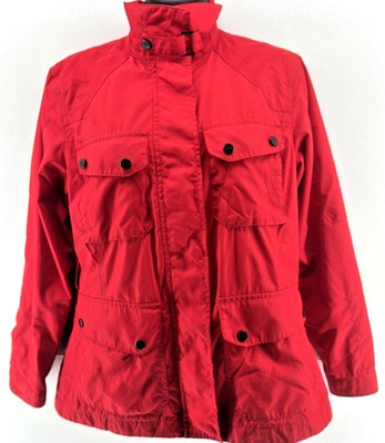 Lauren Ralph S Red Quilted Utility Jacket Outdoors Activewear Bright Preppy Vtg