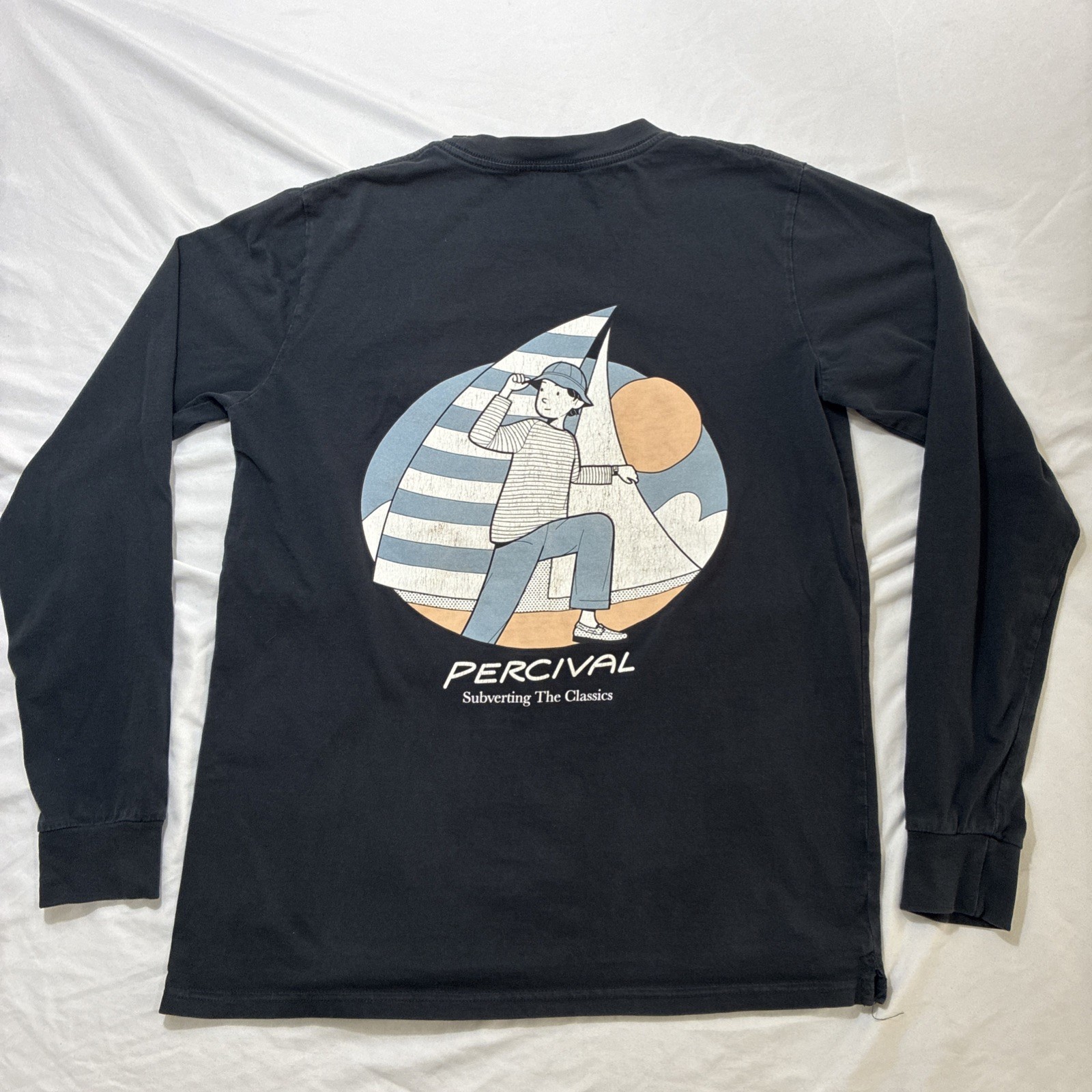 Percival T-shirt Long Sleeve Large Organic Cotton Embroidered Black Classic