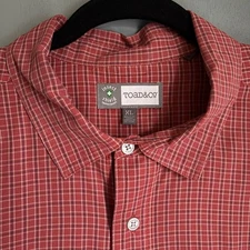 TOAD & CO. Men's XL Insect Shield Red Check Button Up Long Sleeve Collared Shirt