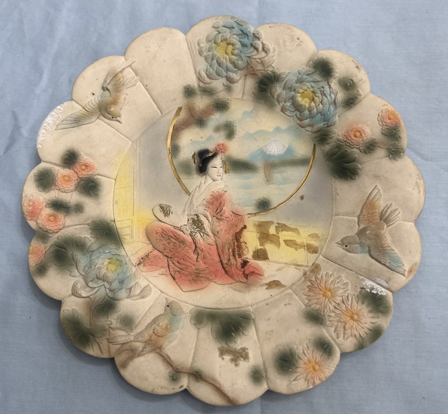 Vintage Japanese Geisha Wall Plaque Plate Art 3D
