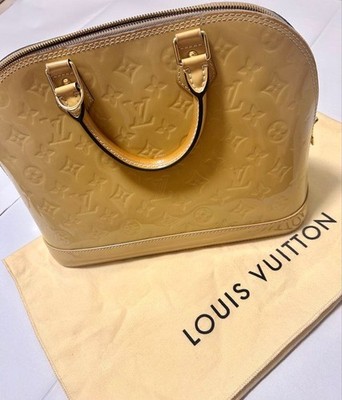 Louis Vuitton Vernis Alma PM Beige Handbag Monogram Patent Leather Purse Fair