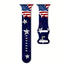 Patriotic American Flag Star Silicone Apple Watch Band 38/40/41 mm NEW