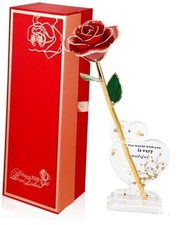 24k Gold Dipped Real Rose- Long Stem 24k Foreve Preserved Red Rose With Stand
