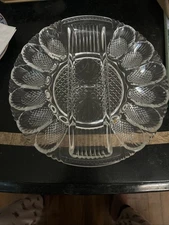 Vintage L.E. Smith 11" Clear Glass Deviled Egg Plate Relish Tray Platter
