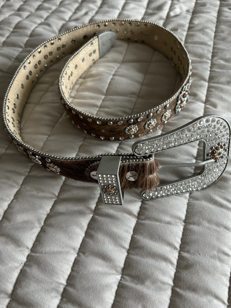 BHW Western Amber Bling Cowgirl Belt Gen Leather Sz L 36-38 Brown Silver Rodeo Bhw western cowgirl belt - Gem main image 2