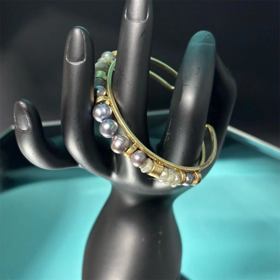 Pulsera Stella & Dot Mujer Puño Tono Dorado Labradorita Gris Perla Cuentas Joyería Foto 3 de 4