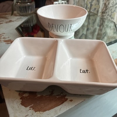 LOT of 2 -Rae Dunn  Devour  Bowl &  Let s   Eat  Serving Artisan Set