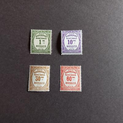 MONACO 1924/25 STEUERMARKEN - NEUE TYPEN, SERIE VON 4 UNBESCHÄDIGTEN WERTEN POSTFRISCH **