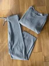 2 Piece Cozy Loungewear Set - Gray Ribbed Knit Long Sleeve & Wide Leg Set XL