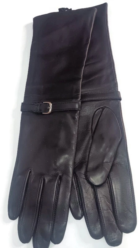 Woman's Genuine Leather 14" Buckle Gloves - Black, Medium