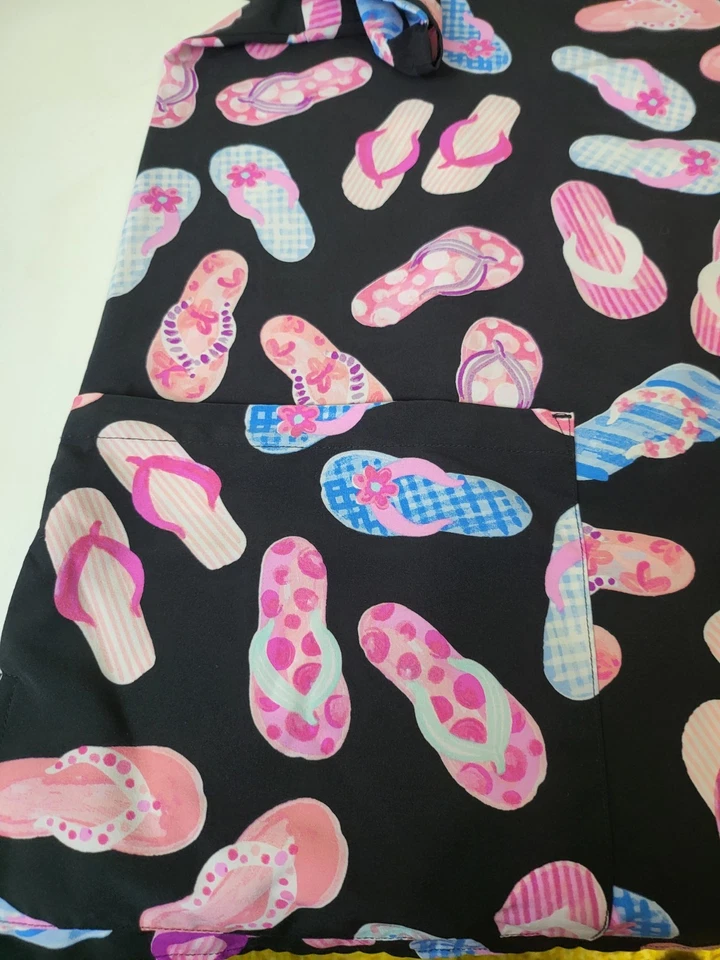 Scrub Top size 3X Black Multi Flip Flops  White Cross 3 Pocket   Medical Dental - Image 3 of 4