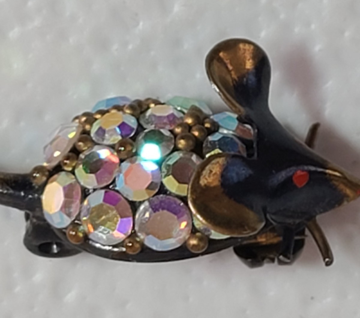 Tiny AB Crystal Rhinestone Mouse Pin Vintage 1980… - image 5