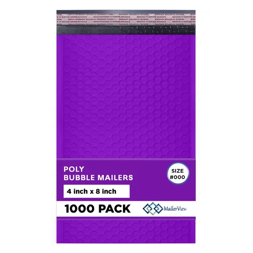 MAILERVIEW Purple Small Bubble Mailers 4x8 Inch #000 | Thick Padded Poly Bubble