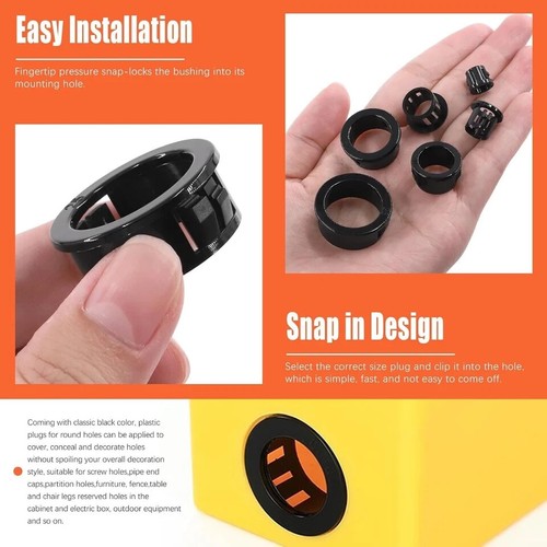 170 Pcs Cable Snap Bushing Grommets, Black round Nylon Snap in Cable Grommet Pro - Picture 3 of 9