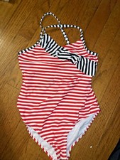 Osh Kosh B'GOSH Swimsuit Girls Red White Blue Ruffle Accent Size 12    tb11j14