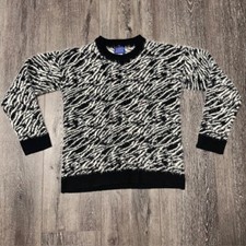 Simply Styled Animal Print Crewneck Knit Sweater Top Blouse Womens S Black White